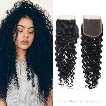 Indian remy human hair brazilian virgin hair deep wave 4*4 closure